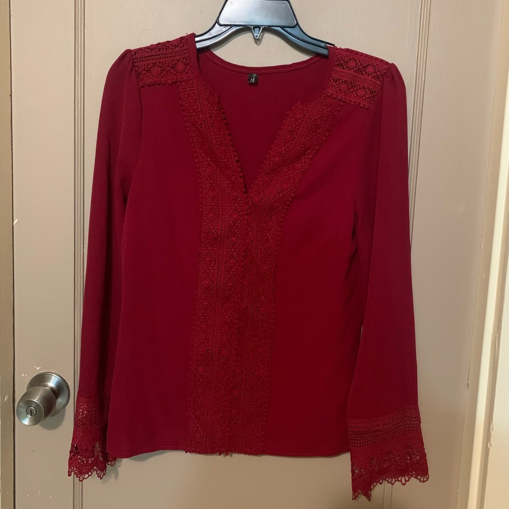 Burgundy Red Crochet Blouse Top